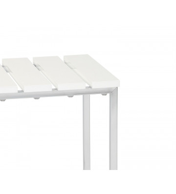 White metal bathroom stool with slats