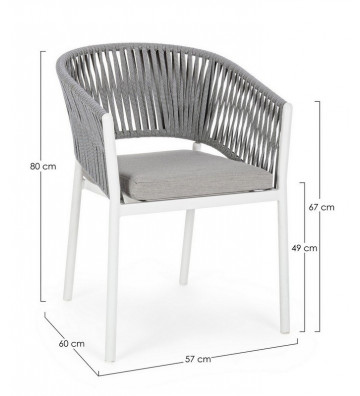 Outdoor chair with armrests in gray and white rope