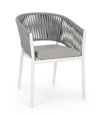 Outdoor chair with armrests in grey and white rope - Nardini Forniture