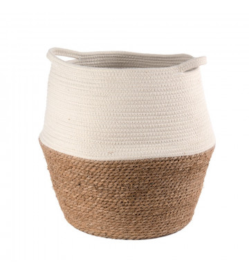 Beige and white bicolor basket with natural fiber handles Ø30x40h - black goose