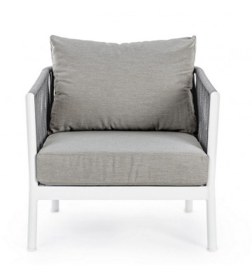 Outdoor armchair in white and gray rope