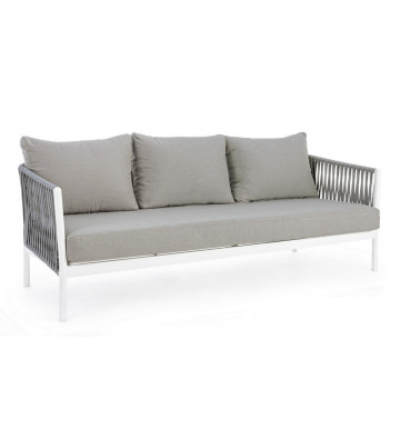 3-seat sofa in white and gray rope for outdoor