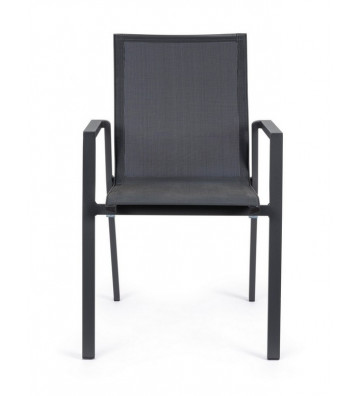 Black outdoor dining chair with armrests