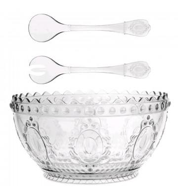 Salad bowl and cutlery set in clear acrylic