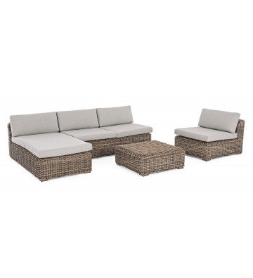 Outdoor set sofa + chaise longue + wicker effect table