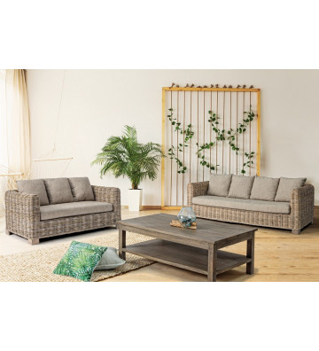 2P rattan sofa with beige cushions - Nardini Forniture
