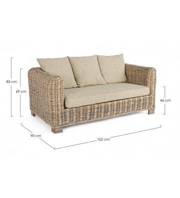 2-seat sofa in rattan with beige cushions