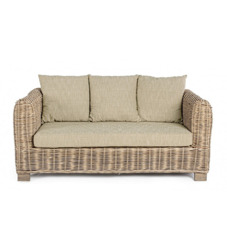 2P rattan sofa with beige cushions - Nardini Forniture