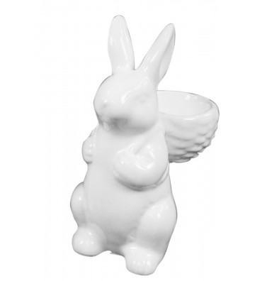 White porcelain rabbit with basket H8cm