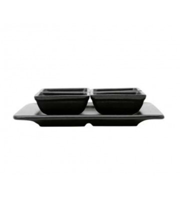 Set 4 bowls with black matt gres dish 22x22cm - Cote table - Nardini Forniture