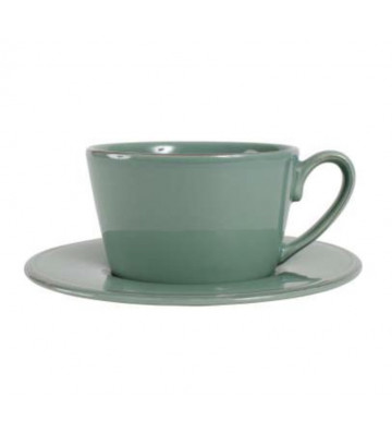 Green ceramic tea cup with saucer - Cote table - Nardini Forniture