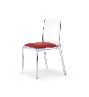 Transparent acrylic chair with red cushion by Pedrali - Nardini Forniture