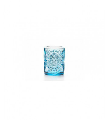 Bicchiere da acqua in vetro azzurro decorato - Nardini Forniture