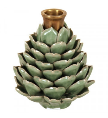 Green and gold artichoke shape candle holder - Nardini Forniture