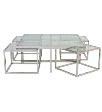 Smoking table in glass and silver 5 parts 100xH40cm