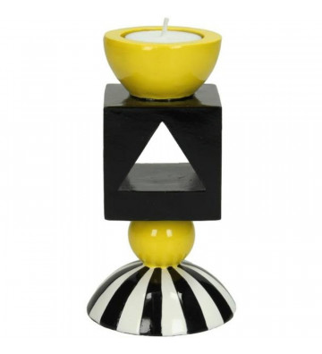 Yellow and black polyresin candle holder H14cm