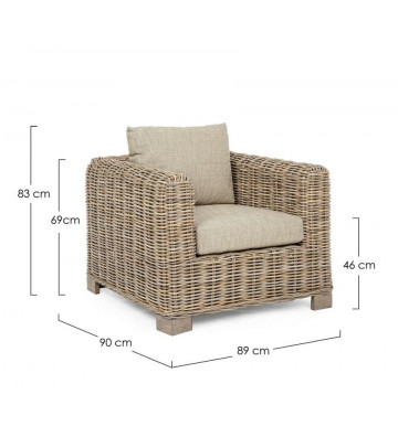 Armchair in natural fiber rattan with cushions