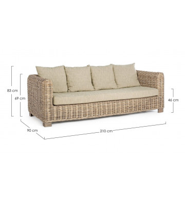 Natural fiber sofa 3 seats with cushions - Nardini Forniture