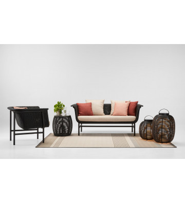 Black woven outdoor sofa with cushions
