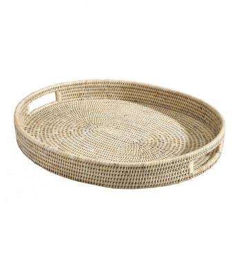 Oval tray in bleached rattan Ø46x38cm