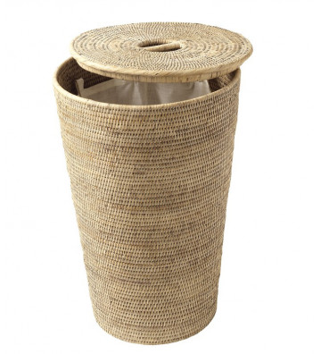Laundry holder in bleached rattan 37xH58cm