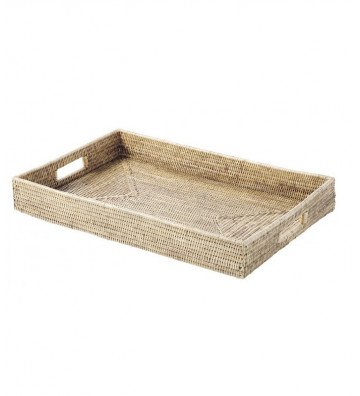 Tray Rectangular tray with rattan handles white 42x32cm - Nardini Forniture