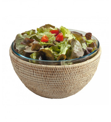 Salad bowl in bleached rattan with pyrex