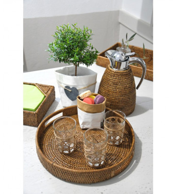 Round tray in natural rattan Ø33xH5cm