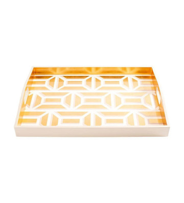 Rectangular tray lacquered white and gold 53x38cm