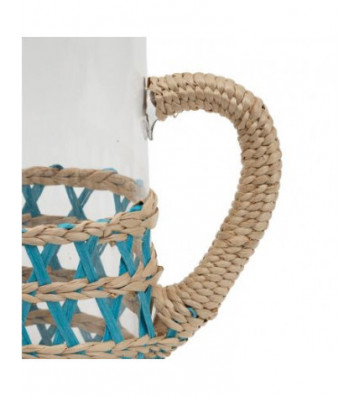 Glass jug with 2L turquoise raffia