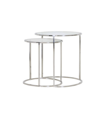 Round silver side table with glass top / +2 dimensions