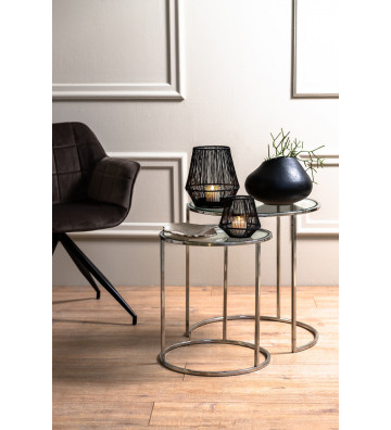 Side table tondo argento con piano in vetro / +2 dimensioni - Light and living - nardini forniture