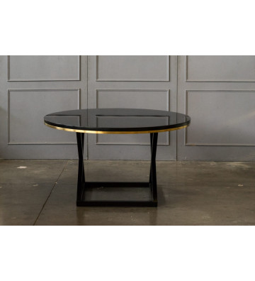 Round black glass dining table Ø140cm