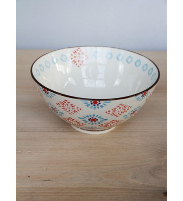 BOHEMIAN SALAD BOWL WITH RED AND BLUE DECORATIONS