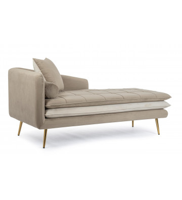 Chaise longue in dove gray and gold velvet