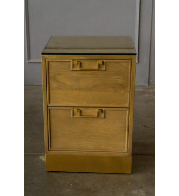 Double drawer wooden bedside table and golden base