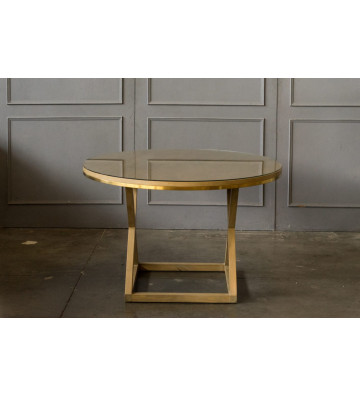 Round dining table in natural wood with gold band Ø140cm