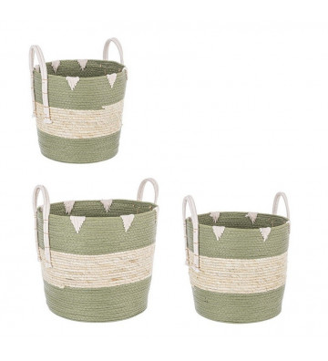 Basket with handles in green natural fiber / +3 size