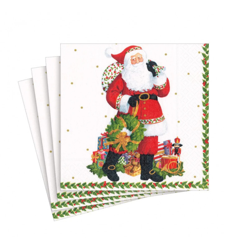 Red Santa Claus paper cocktail napkins 20pcs - Caspari - Nardini Forniture