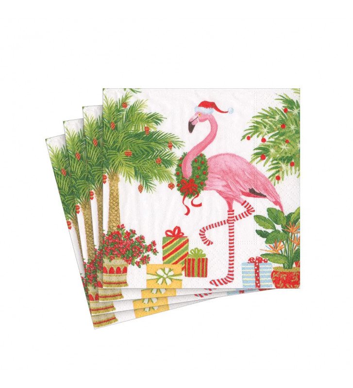 Christmas flamingo cocktail paper napkins 20pcs - Caspari - Nardini Forniture