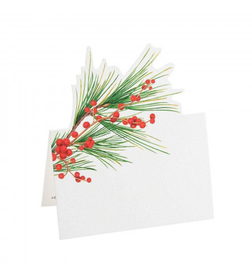 Christmas place cards Pine leaf and berries 8pcs - Caspari - Nardini Forniture