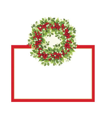 Christmas place cards wreath and berries 8pcs - Caspari - Nardini Forniture