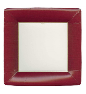 Square paper plate with bordeaux edge 8pcs - Caspari - Nardini Forniture