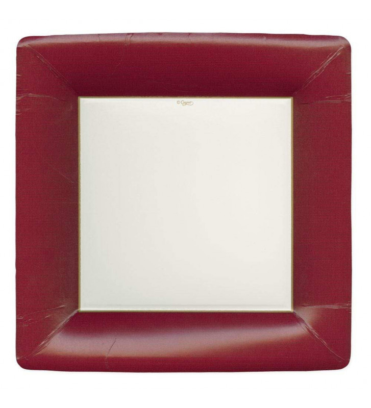 Square paper plate with bordeaux edge 8pcs - Caspari - Nardini Forniture