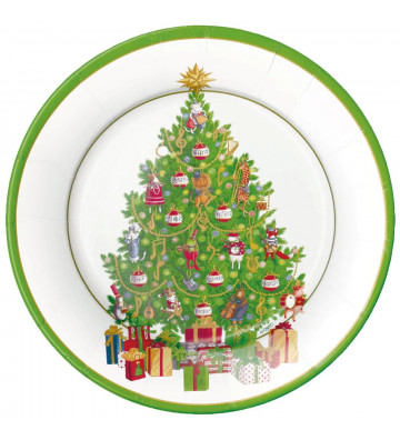 Christmas tree patterned round paper dessert plate 8pcs - Caspari - Nardini Forniture