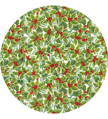 Round Christmas placemat holly and mistletoe Ø36cm - Caspari - Nardini Forniture