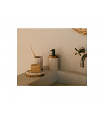 Dispenser da bagno in legno beige e resina - Andrea House - Nardini Forniture