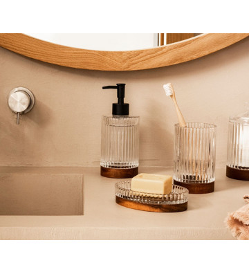 Dispenser sapone liquido in vetro zigrinato e legno - andrea house - nardini forniture