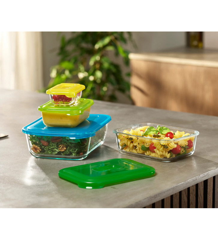 Set 4 tupperware in vetro con coperchio colorato - joseph joseph - nardini  forniture