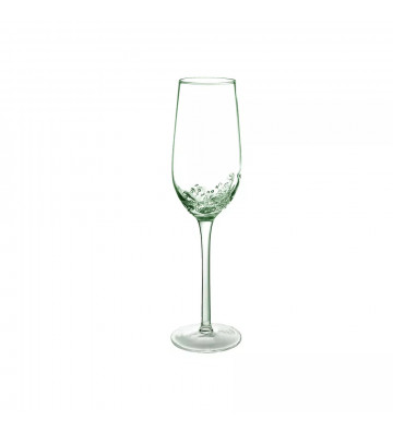 Bubble champagne flute in green glass H25cm